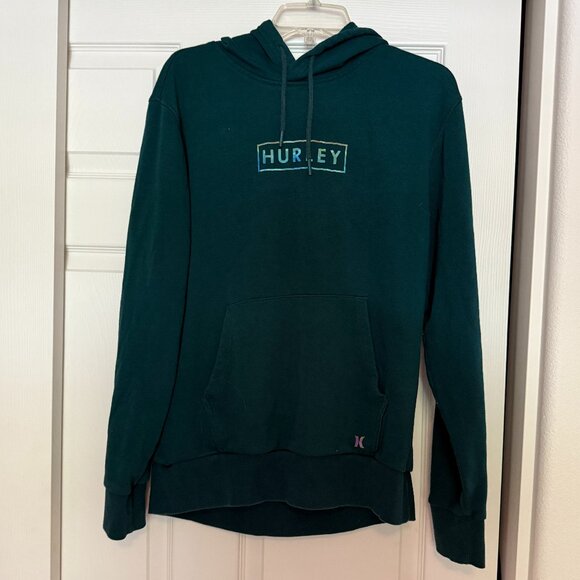 Hurley Men's M Boxed Logo Hoodie Pullover Sweatshirt in Emerald Green/Dark Teal - Picture 1 of 7